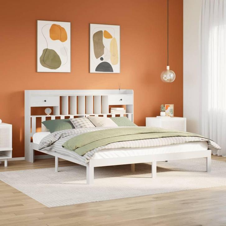 vidaXL Bed met boekenkast zonder matras grenenhout wit, Huis en Inrichting, Slaapkamer | Bedden, 80 cm, 200 cm, Wit, Eenpersoons