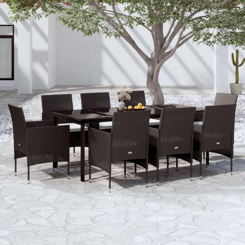 vidaXL 9-delige Tuinset met kussens zwart, Tuin en Terras, Tuinsets en Loungesets, Tuinset, Nieuw, 8 zitplaatsen, Rotan, Verzenden