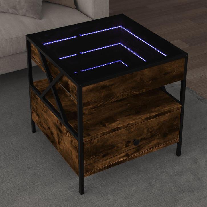 vidaXL Salontafel met Infinity LED 50x50x51 cm gerookt, Huis en Inrichting, Tafels | Salontafels, 50 tot 100 cm, Nieuw, 50 tot 100 cm