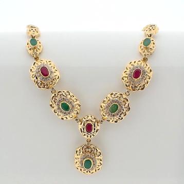 18 Krt. Gouden Oosterse collier met robijn en smaragd | 4... beschikbaar voor biedingen