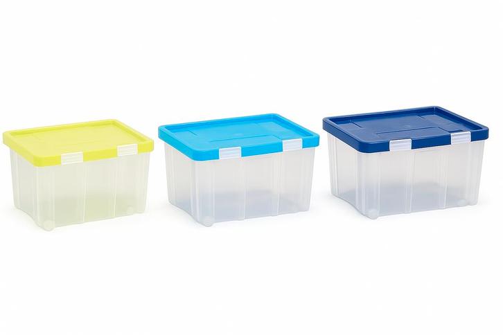 Opbergbox Set van 3 – 55 Liter – Met Wieltjes &amp; Deksel –, Doe-het-zelf en Verbouw, Kratten en Dozen, Ophalen of Verzenden