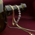 Gouden platte gourmet schakel collier met diamant; 0,50 c..., Gebruikt, Overige kleuren, Ophalen of Verzenden, Met edelsteen