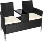 Wicker tuinbank met tafel - zwart/beige, Verzenden, Nieuw