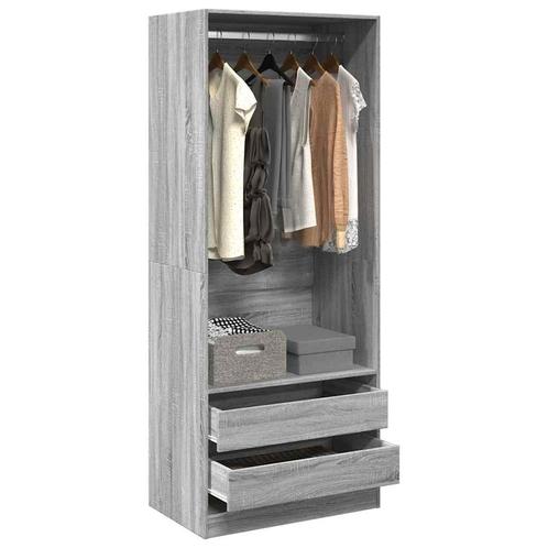vidaXL Kledingkast 80x50x200 cm bewerkt hout grijs sonoma, Huis en Inrichting, Kasten | Kledingkasten, Nieuw, Verzenden