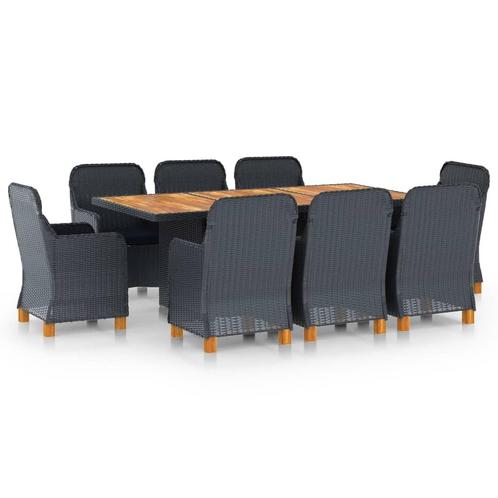 vidaXL 9-delige Tuinset met kussens poly rattan donkergrijs, Tuin en Terras, Tuinsets en Loungesets, Tuinset, Nieuw, 8 zitplaatsen
