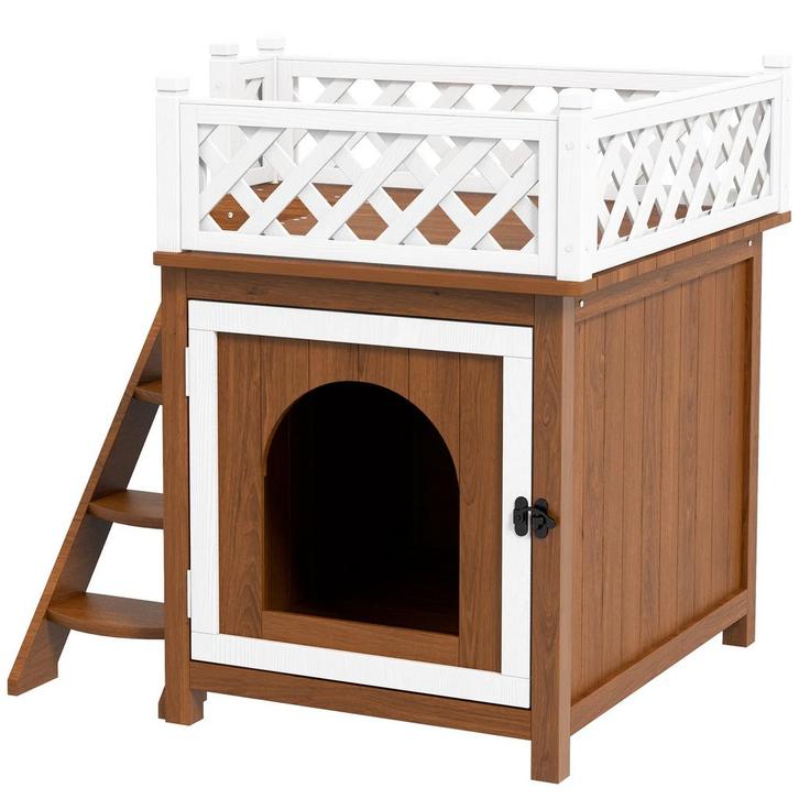 TRUUSK Kattenhut van Sparrenhout - Met Balkon en Trap - Voor, Dieren en Toebehoren, Katten-accessoires, Nieuw, Verzenden