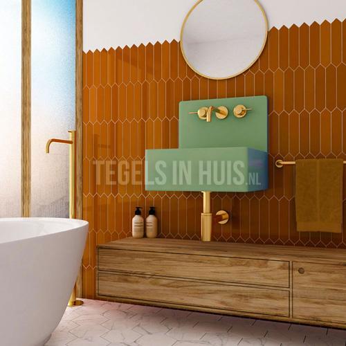 Wandtegel arrow russet oranje 5x25 wandtegel tegeloutlet, Doe-het-zelf en Verbouw, Tegels, Wandtegels, Nieuw, 10 m² of meer, Keramiek