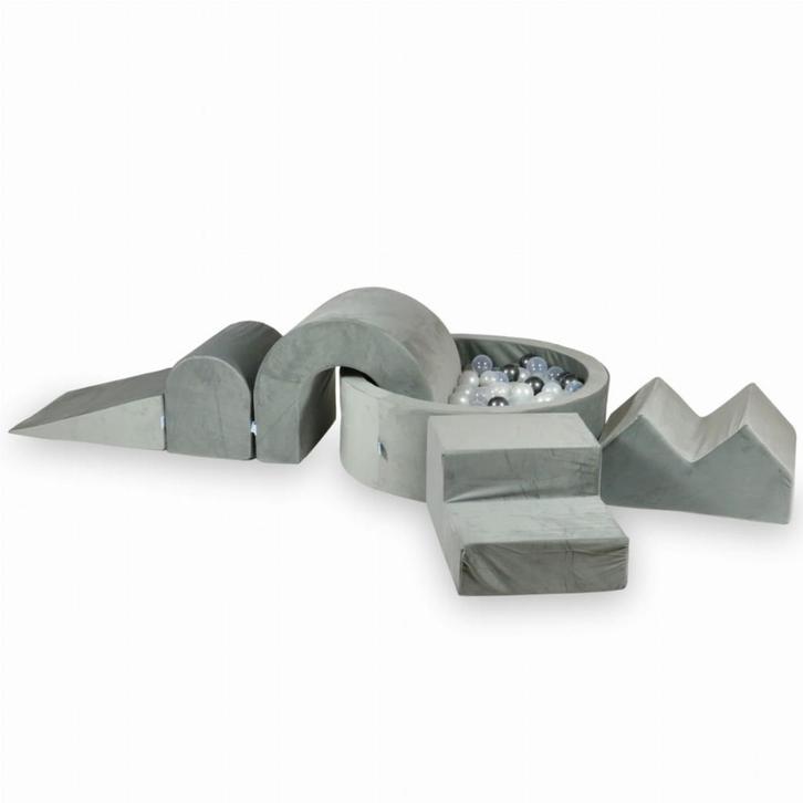 XXL foam speelset met ballenbak in grijze velvet, Kinderen en Baby's, Speelgoed | Educatief en Creatief, Nieuw, Ophalen of Verzenden