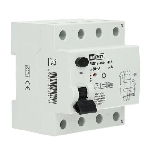 EMAT aardlekschakelaar 4-polig 40A 30mA type B (85002011), Doe-het-zelf en Verbouw, Elektra en Kabels, Verzenden