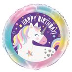 Helium Ballon Happy Birthday Unicorn Rainbow 45cm leeg, Nieuw, Verzenden