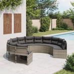 vidaXL Tuinbank met kussens rond poly rattan grijs, Verzenden, Nieuw, Rotan