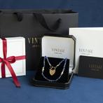 Vintage saffier collier met hart siersluiting 9 krt, Ophalen of Verzenden, Nieuw