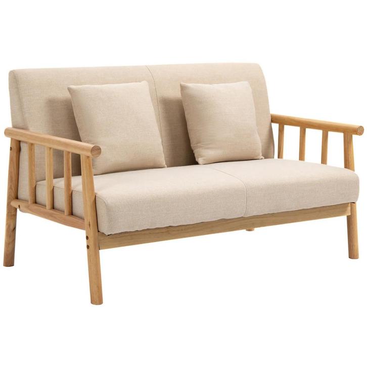2-zitsbank Sofa Couch 2 Lendenkussens Gestoffeerd Houten Fra, Huis en Inrichting, Stoffering | Behang, Verzenden
