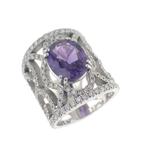 Witgouden koninklijke ring gezet met saffier en diamanten..., Sieraden, Tassen en Uiterlijk, Ringen, 18 tot 19, Gebruikt, Overige kleuren