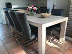 Set van 6 leren eetkamerstoelen - met sledepoot - grijs leer, Huis en Inrichting, Stoelen, Overige kleuren, Nieuw, Leer, Ophalen of Verzenden
