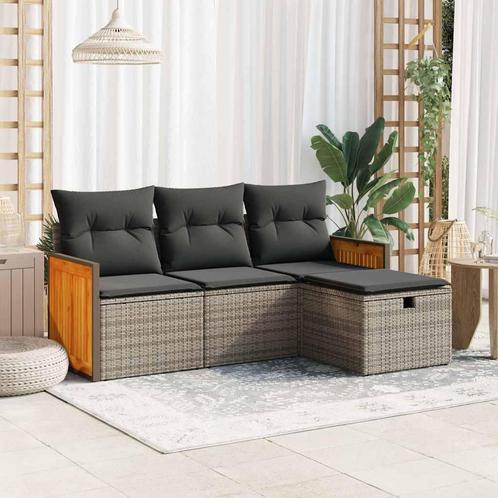 vidaXL 4-delige Loungeset met kussens poly rattan grijs, Tuin en Terras, Tuinsets en Loungesets, Loungeset, Nieuw, Rotan, Verzenden