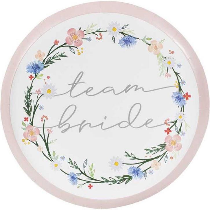Ginger Ray BOHO-308 Floral Plates - Team Bride Bordjes - 8 s, Hobby en Vrije tijd, Feestartikelen, Ophalen of Verzenden