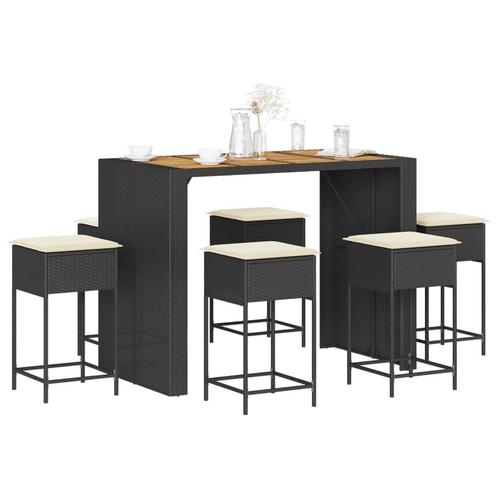 vidaXL 7-delige Tuinbarset met kussens poly rattan zwart, Tuin en Terras, Tuinsets en Loungesets, Nieuw, 6 zitplaatsen, Rotan