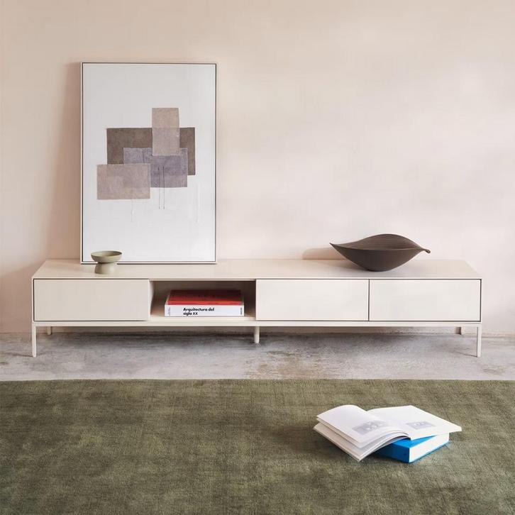 *WOONWINKEL* Kave Home Vedrana Wit Design Tv-meubel Laag, Huis en Inrichting, Kasten | Televisiemeubels, Nieuw, Verzenden