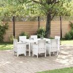 vidaXL Tuin Eetset 7 pcs Wit Polt riet, Tuin en Terras, Verzenden, Nieuw