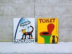 Bathroom / Toilet Enamel plates - Emaille bord (2) -, Antiek en Kunst, Curiosa en Brocante