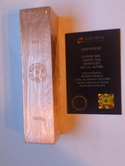 1 kilogram - Koper .999 - Founderie Heracles , France, Postzegels en Munten, Edelmetalen en Baren