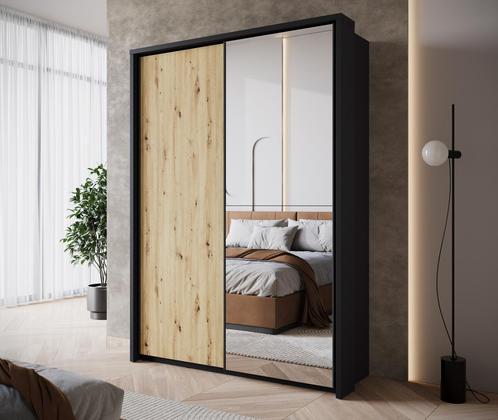 Meubella | Kledingkast 160cm eiken Garderobekast Met spiegel, Huis en Inrichting, Kasten | Vitrinekasten, 50 tot 75 cm, Nieuw