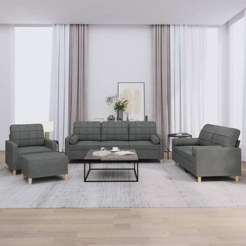 vidaXL 4-delige Loungeset met kussens stof donkergrijs, Huis en Inrichting, Banken | Bankstellen, Nieuw, 150 tot 200 cm, Stof