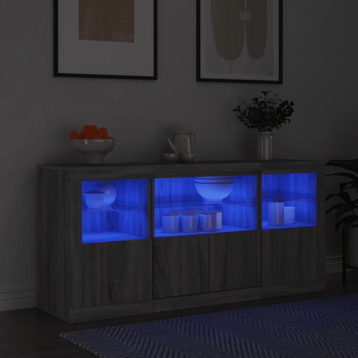 vidaXL Dressoir met LED-verlichting 142,5x37x67 cm grijs, Huis en Inrichting, Kasten | Dressoirs, 25 tot 50 cm, Nieuw, Minder dan 50 cm