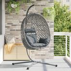 vidaXL Hangende Eierenstoel Mand met Standaard Grijs Poly, Verzenden, Nieuw, Rotan