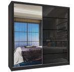 Kledingkast zwart glans 158 cm breed met spiegel en 2 lad..., Huis en Inrichting, Kasten | Kledingkasten, Met lade(s), 150 tot 200 cm