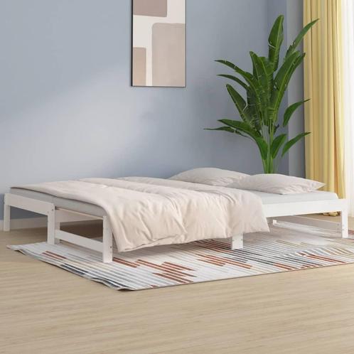 vidaXL Slaapbank uitschuifbaar massief grenenhout wit, Huis en Inrichting, Slaapkamer | Bedden, 90 cm, 200 cm, Wit, Eenpersoons