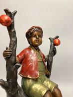 Beeld, Boy on Apple Tree - 8 kg - 44 cm - Gepatineerd brons,
