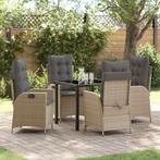 vidaXL Tuin eettafelset met kussen 5 pcs Beige poly rattan, Tuin en Terras, Verzenden, Nieuw, Rotan