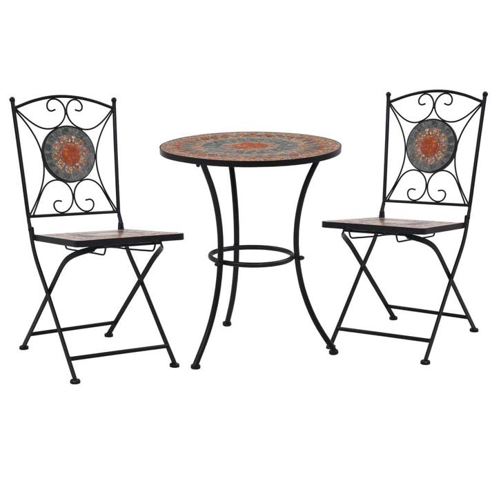 vidaXL 3-delige Bistroset mozaïek keramische tegel oranje en, Tuin en Terras, Tuinsets en Loungesets, Nieuw, 3 zitplaatsen, Overige materialen