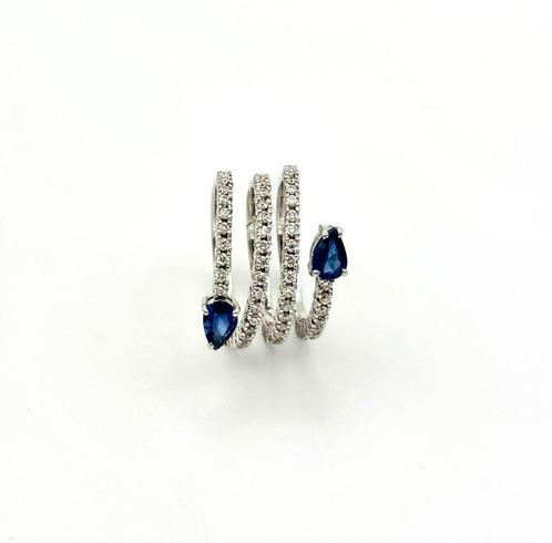 Ring - 18 karaat Witgoud - 0.85ct. tw. Saffier - Diamant, Sieraden, Tassen en Uiterlijk, Ringen