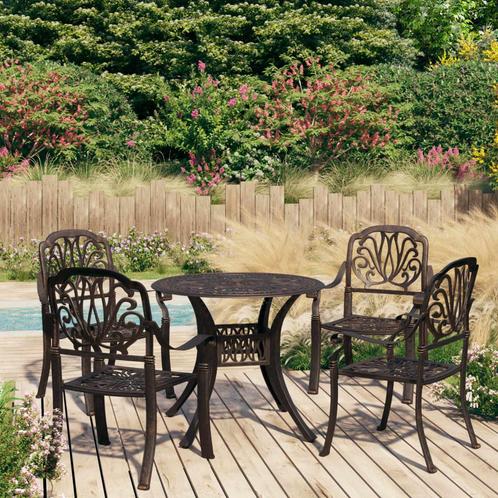 vidaXL 5-delige Bistroset gietaluminium bronskleurig, Tuin en Terras, Tuinsets en Loungesets, Nieuw, 4 zitplaatsen, Aluminium