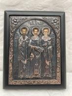 Icoon - Drie heiligen - .999 zilver, wood, Antiek en Kunst, Antiek | Boeken en Bijbels