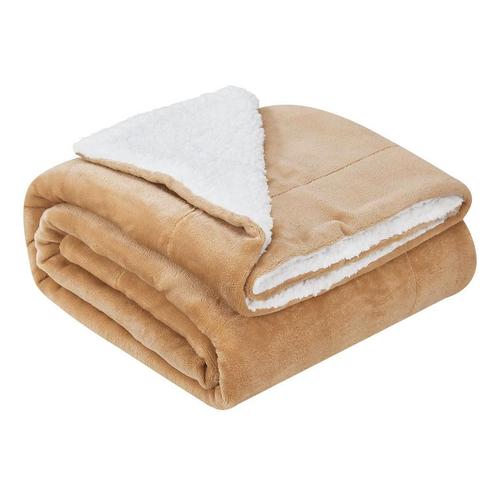 Fleecedeken 2 kanten - 220 x 240 cm - Camel, Huis en Inrichting, Woonaccessoires | Plaids en Woondekens, Nieuw, Verzenden
