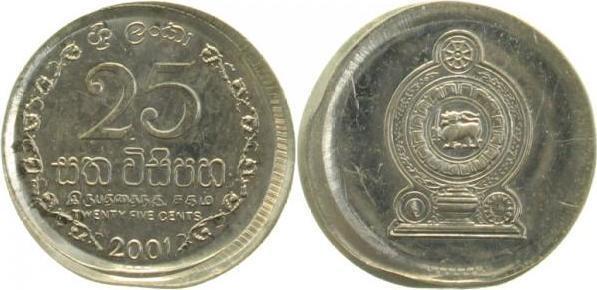 Fehlpraegung 25 Cents 2001 Sri Lanka dezentriert ohne Riffe, Postzegels en Munten, Munten | Europa | Niet-Euromunten, Verzenden