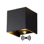 LED Wandlamp sensor Zwart Cube Tweezijdig DIMBAAR 2700K/Warm, Nieuw, Ophalen of Verzenden, Aluminium