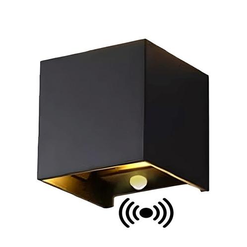 LED Wandlamp sensor Zwart Cube Tweezijdig DIMBAAR 2700K/Warm, Tuin en Terras, Buitenverlichting, Aluminium, Ophalen of Verzenden