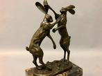 sculptuur, Stel vechtende hazen - 25 cm - Brons