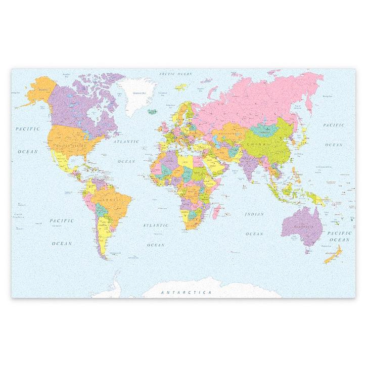 Prikbord wereldkaart - 6mm kurk + 9mm multiplex- 60 x 90 cm, Huis en Inrichting, Woonaccessoires | Memoborden, Ophalen of Verzenden