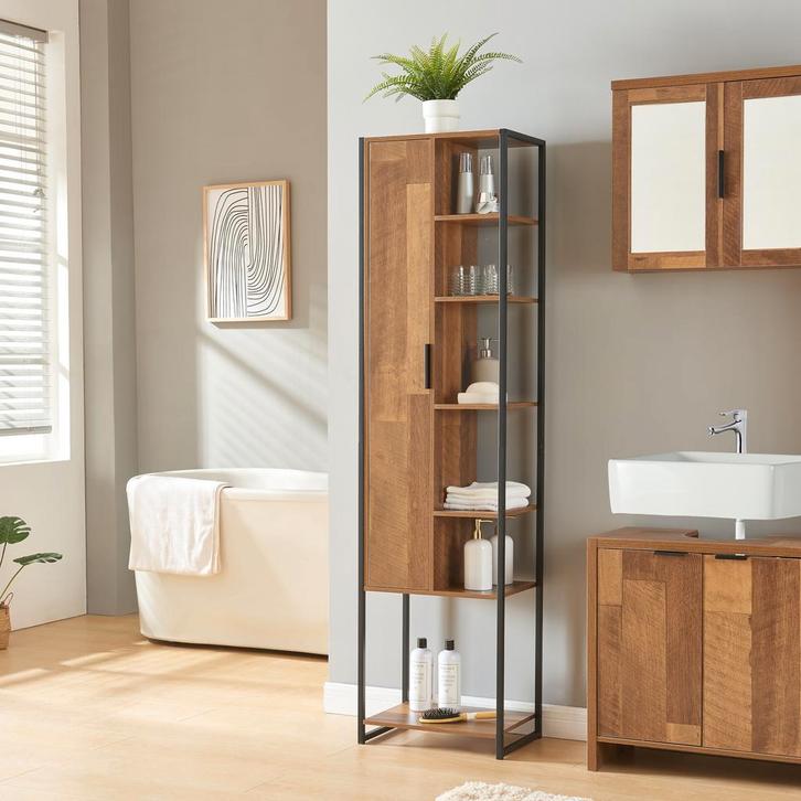 Badkamerkast Namsskogan kolomkast 165x42,5x30 cm walnootkleu, Huis en Inrichting, Badkamer | Badkamermeubels, Verzenden