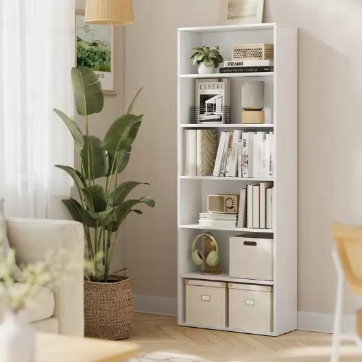 Witte Boekenkast – 6 Planken, Scandinavisch en Compact, Huis en Inrichting, Kasten | Boekenkasten, Nieuw, Verzenden