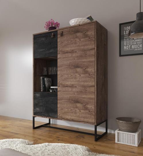 Vitrinekast - Eiken - Zwart - 93 cm - Industrieel - Kast, Huis en Inrichting, Kasten | Vitrinekasten, 25 tot 50 cm, Nieuw, 100 tot 150 cm
