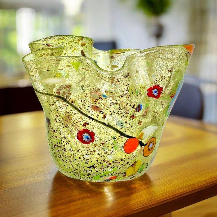 Filippo Maso - Vaas - Groene zakdoek met zilveren blad en, Antiek en Kunst, Antiek | Glas en Kristal