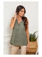 Mouwloze linnen top tuniek met v-hals - mouwloos - MILITAIR, Kleding | Dames, Nieuw