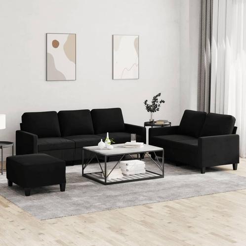 vidaXL 3-delige Loungeset met kussens fluweel zwart, Huis en Inrichting, Banken | Bankstellen, Nieuw, Stof, Vierpersoons of meer
